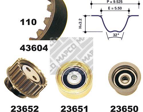 Kit de distribution (Kit courroie de distribution) MAPCO ref. 23604