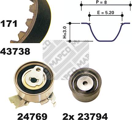Kit de distribution (Kit courroie de distribution) MAPCO ref. 23738