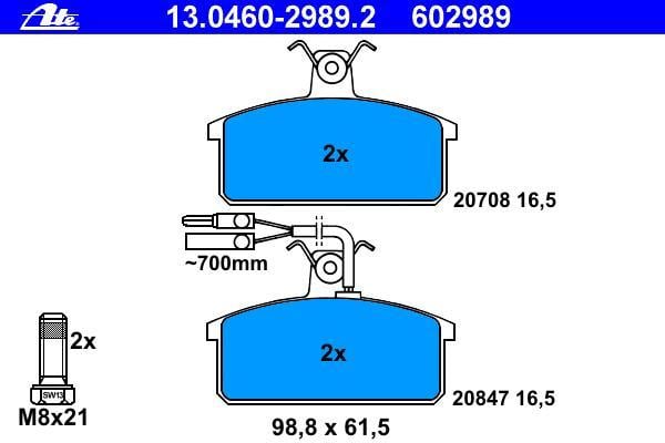 Jeu de 4 plaquettes de frein ATE ref. 13.0460-2989.2