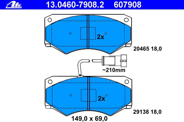 Jeu de 4 plaquettes de frein ATE ref. 13.0460-7908.2