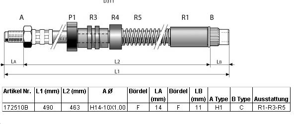 Flexible de frein (Durite de frein) BENDIX ref. 172510B