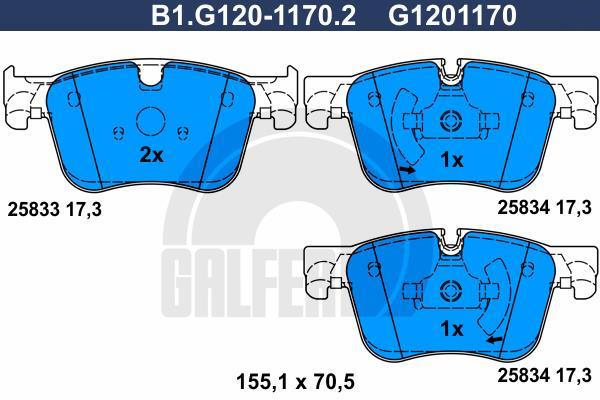Jeu de 4 plaquettes de frein GALFER B1.G120-1170.2