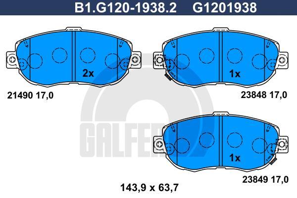 Jeu de 4 plaquettes de frein GALFER B1.G120-1938.2