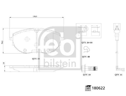Jeu de 4 plaquettes de frein FEBI BILSTEIN ref. 180622