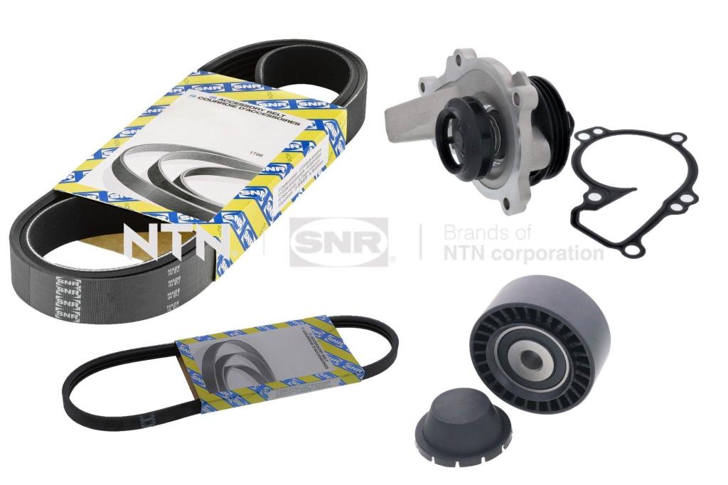 Pompe à eau+Jeu de courroie trapézoïdale à nervures (Pompe à eau et courroie accessoires) SNR KAP859.490