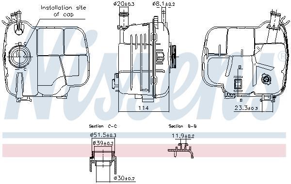 Vase d'expansion, liquide de refroidissement (Réservoir liquide de refroidissement) NISSENS ref. 996224