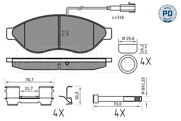 Jeu de 4 plaquettes de frein MEYLE ref. 025 244 6819-2/PD