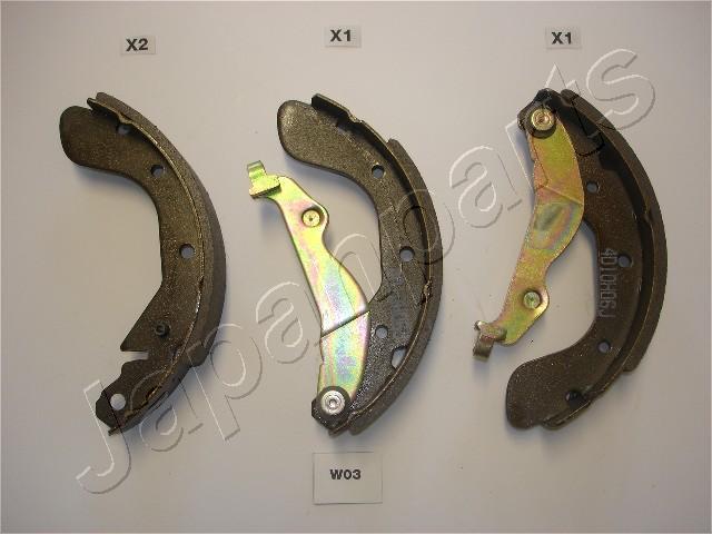 Jeu de 4 mâchoires de frein (Garniture de frein à tambour) JAPANPARTS ref. GF-W03AF