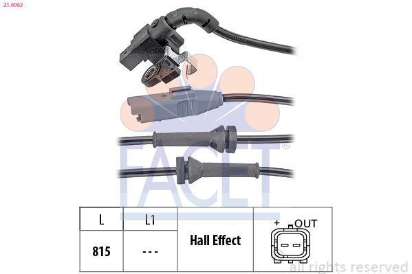 Capteur ABS (Capteur de vitesse de roue) FACET ref. 21.0063