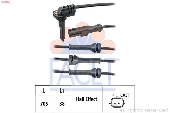 Capteur ABS (Capteur de vitesse de roue) FACET ref. 21.0102