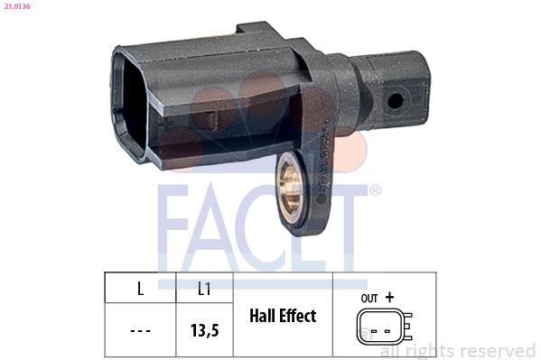 Capteur ABS (Capteur de vitesse de roue) FACET 21.0136