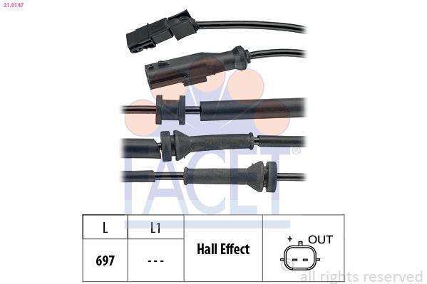 Capteur ABS (Capteur de vitesse de roue) FACET ref. 21.0147