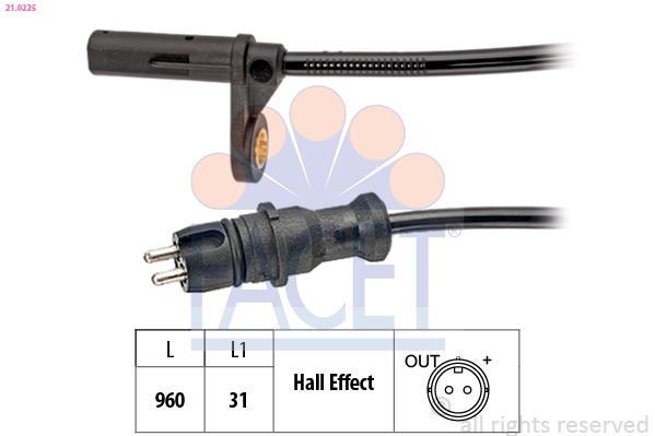 Capteur ABS (Capteur de vitesse de roue) FACET ref. 21.0225