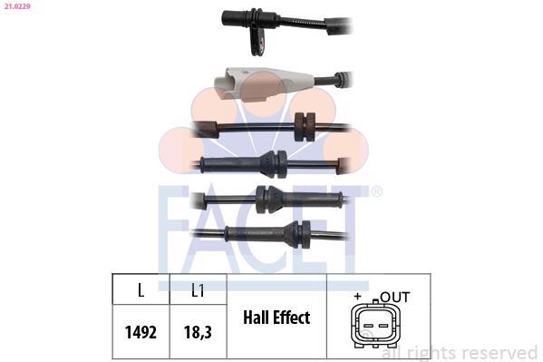 Capteur ABS (Capteur de vitesse de roue) FACET 21.0229