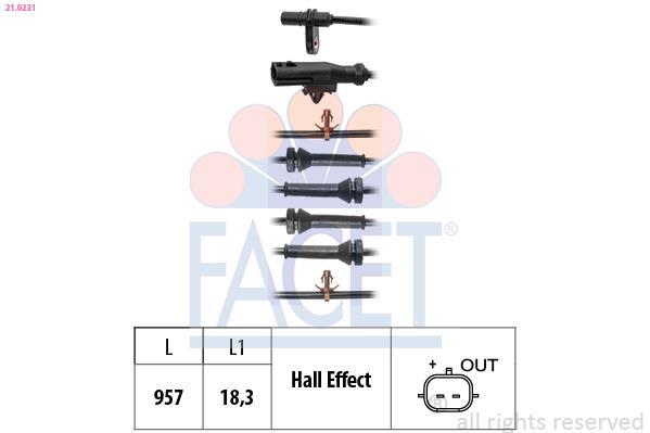 Capteur ABS (Capteur de vitesse de roue) FACET 21.0231