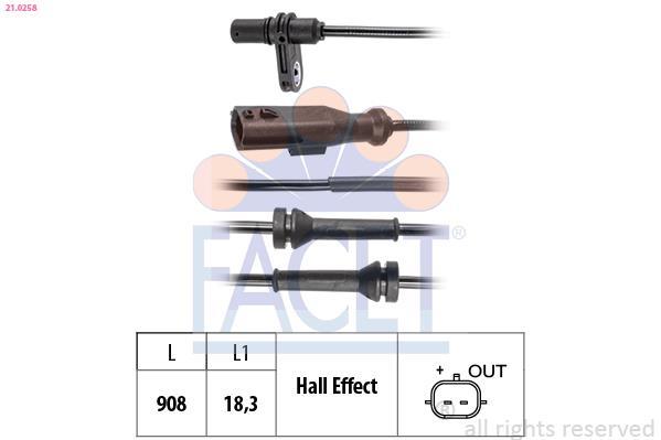 Capteur ABS (Capteur de vitesse de roue) FACET ref. 21.0258
