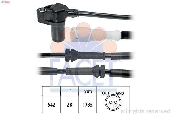 Capteur ABS (Capteur de vitesse de roue) FACET 21.2078