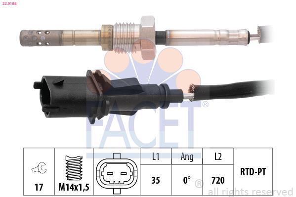 Sensor, temperatura gas de escape FACET ref. 22.0188