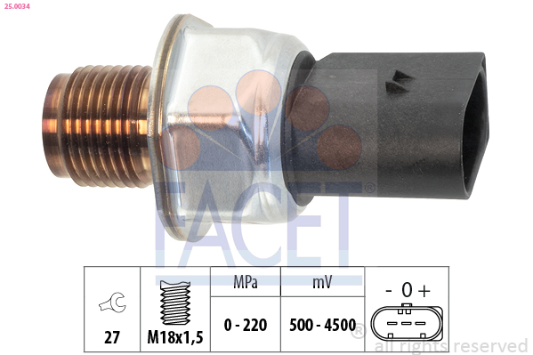 Sensor, presión combustible FACET 25.0034