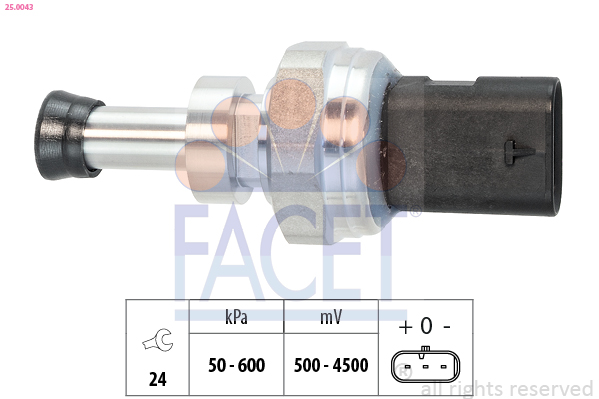Capteur, pression des gaz échappement (Capteur de pression différentiel) FACET 25.0043