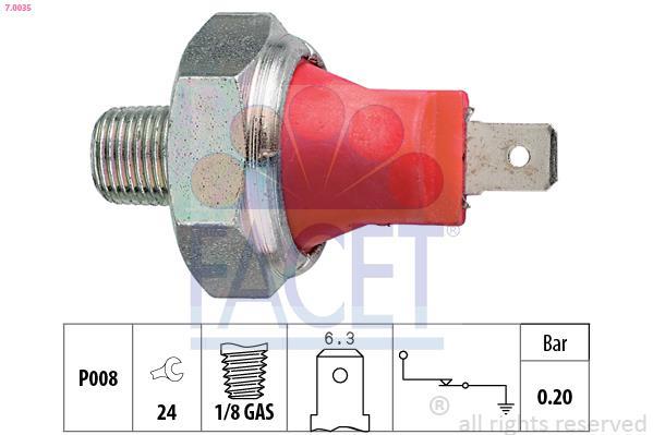 Conector de pressão de óleo motor FACET ref. 7.0035