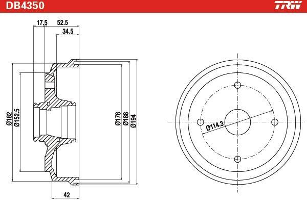 Tambour de frein TRW ref. DB4350