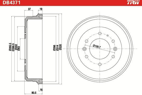 Tambour de frein TRW ref. DB4371
