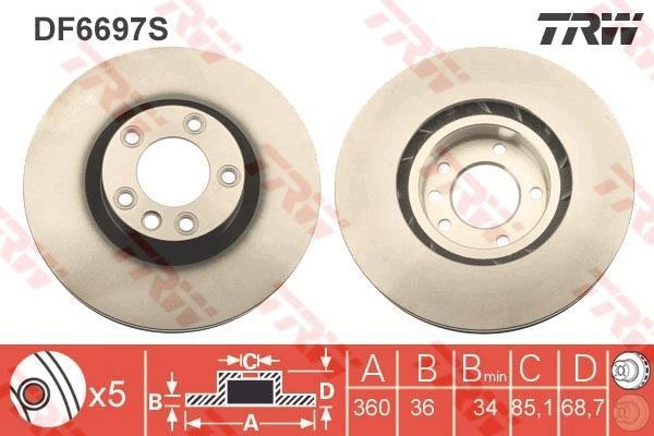 Disco de frenos delantero izquierdo TRW ref. DF6697S