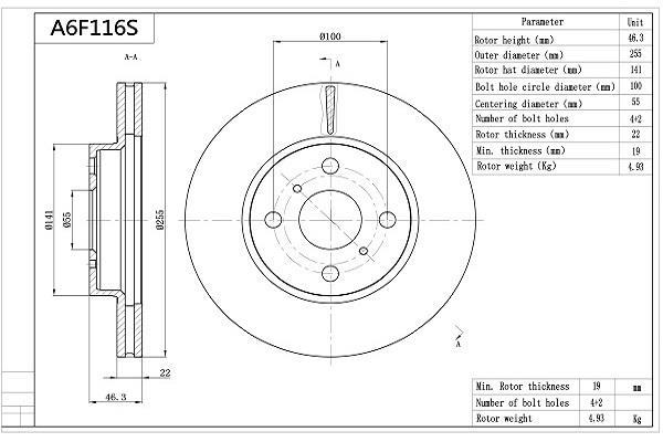 Discos de freno AISIN ref. A6F116S