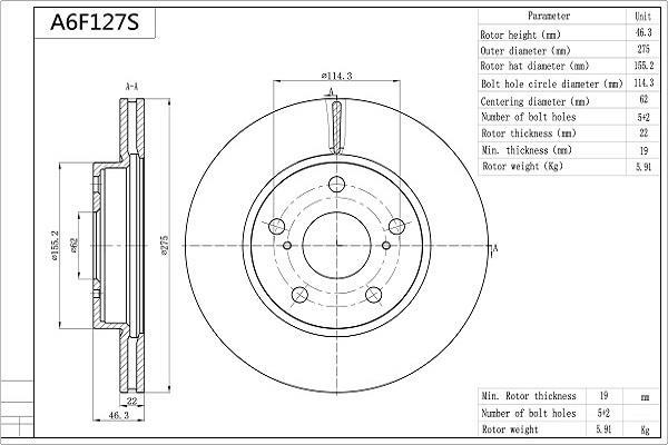 Discos de freno AISIN ref. A6F127S