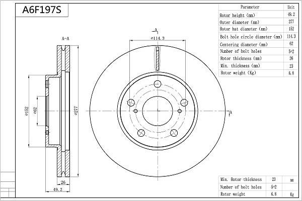 Disques de frein AISIN ref. A6F197S