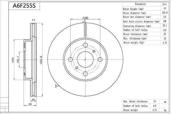 Disques de frein AISIN A6F255S