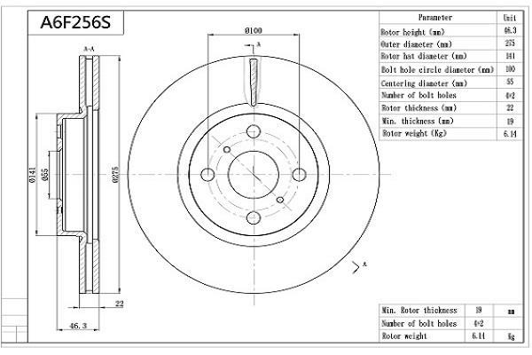 Discos de freno AISIN ref. A6F256S