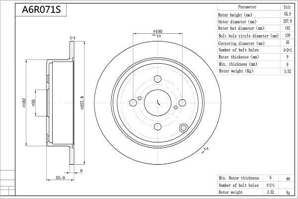 Disques de frein AISIN ref. A6R071S