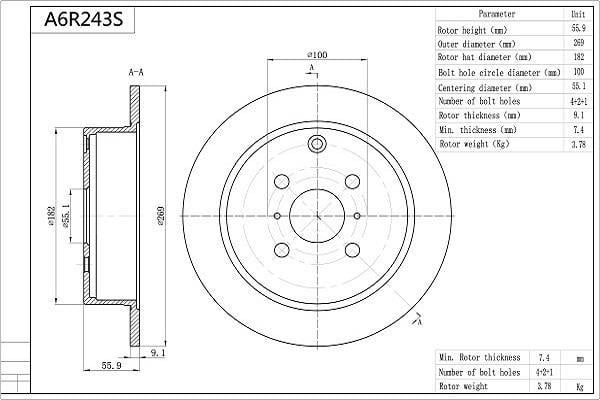 Disques de frein AISIN ref. A6R243S