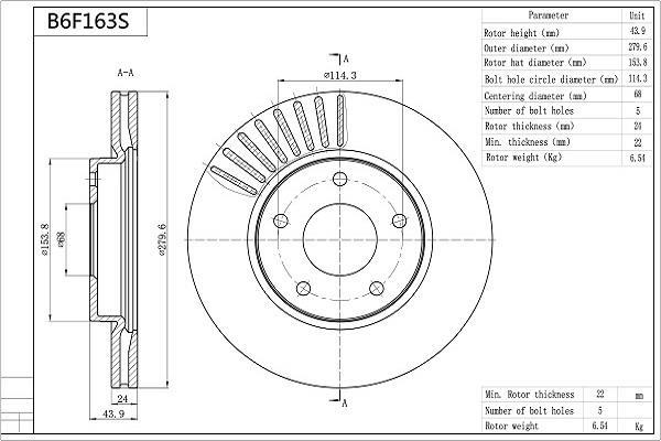 Discos de freno AISIN ref. B6F163S