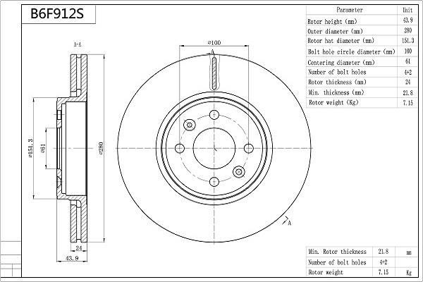 Discos de freno AISIN ref. B6F912S