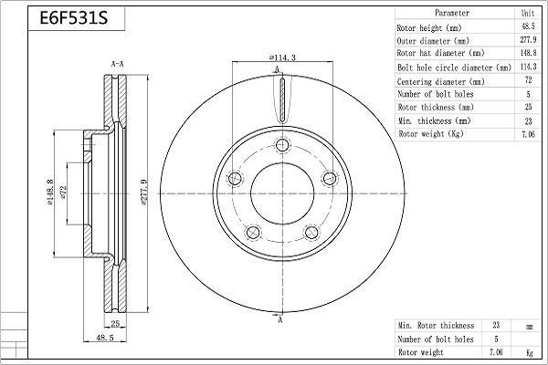 Disques de frein AISIN E6F531S