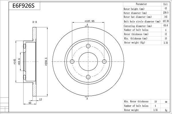 Disques de frein AISIN E6F926S