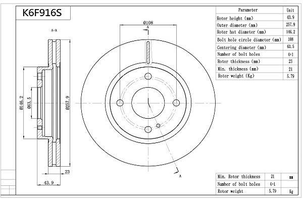 Disques de frein AISIN ref. K6F916S