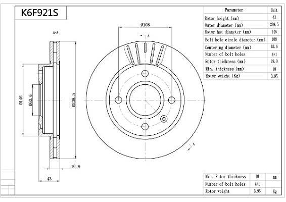 Disques de frein AISIN ref. K6F921S