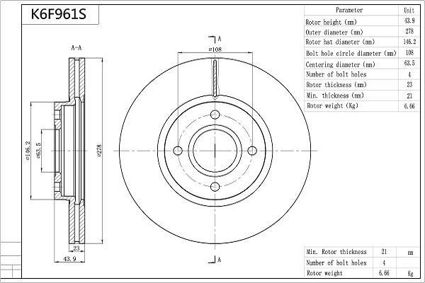 Disques de frein AISIN ref. K6F961S