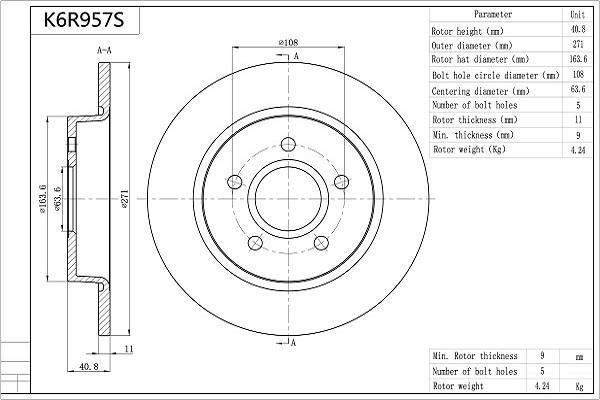 Disques de frein AISIN ref. K6R957S