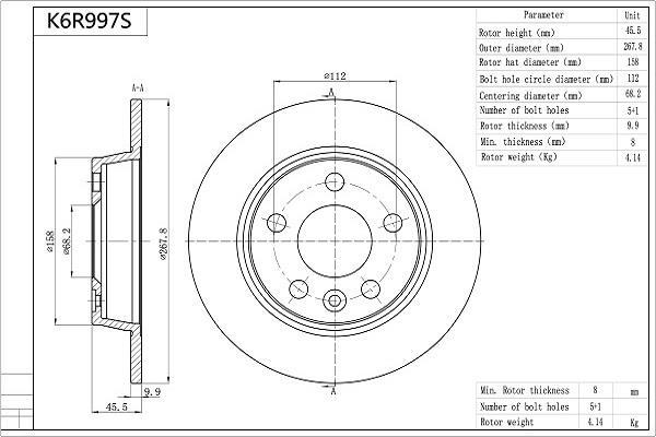 Disques de frein AISIN ref. K6R997S