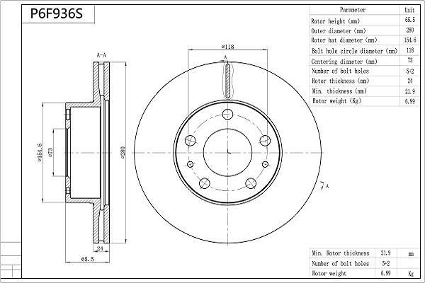 Disques de frein AISIN ref. P6F936S