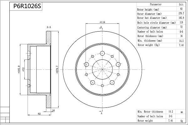 Disques de frein AISIN ref. P6R1026S