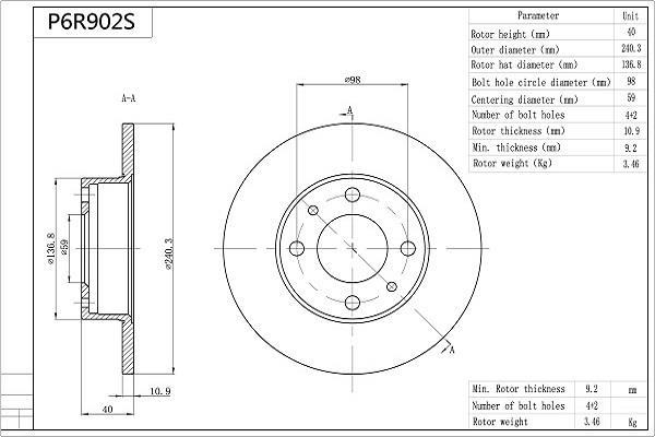 Disques de frein AISIN ref. P6R902S