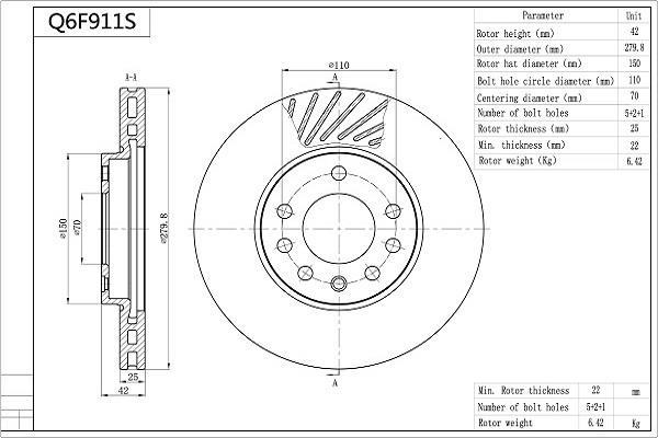Disques de frein AISIN ref. Q6F911S