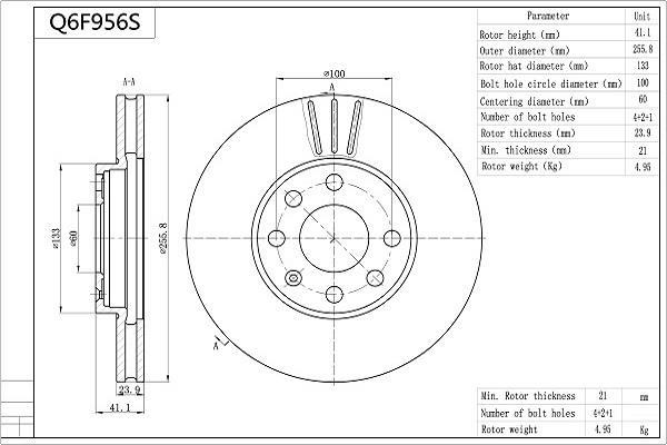 Disques de frein AISIN ref. Q6F956S