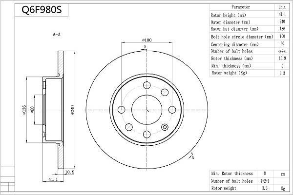Disques de frein AISIN ref. Q6F980S